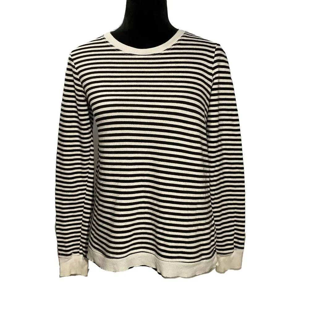 Anthropologie Left Of Center Sweater XS Black White Stripe‎ Wrap Asymmetrical
